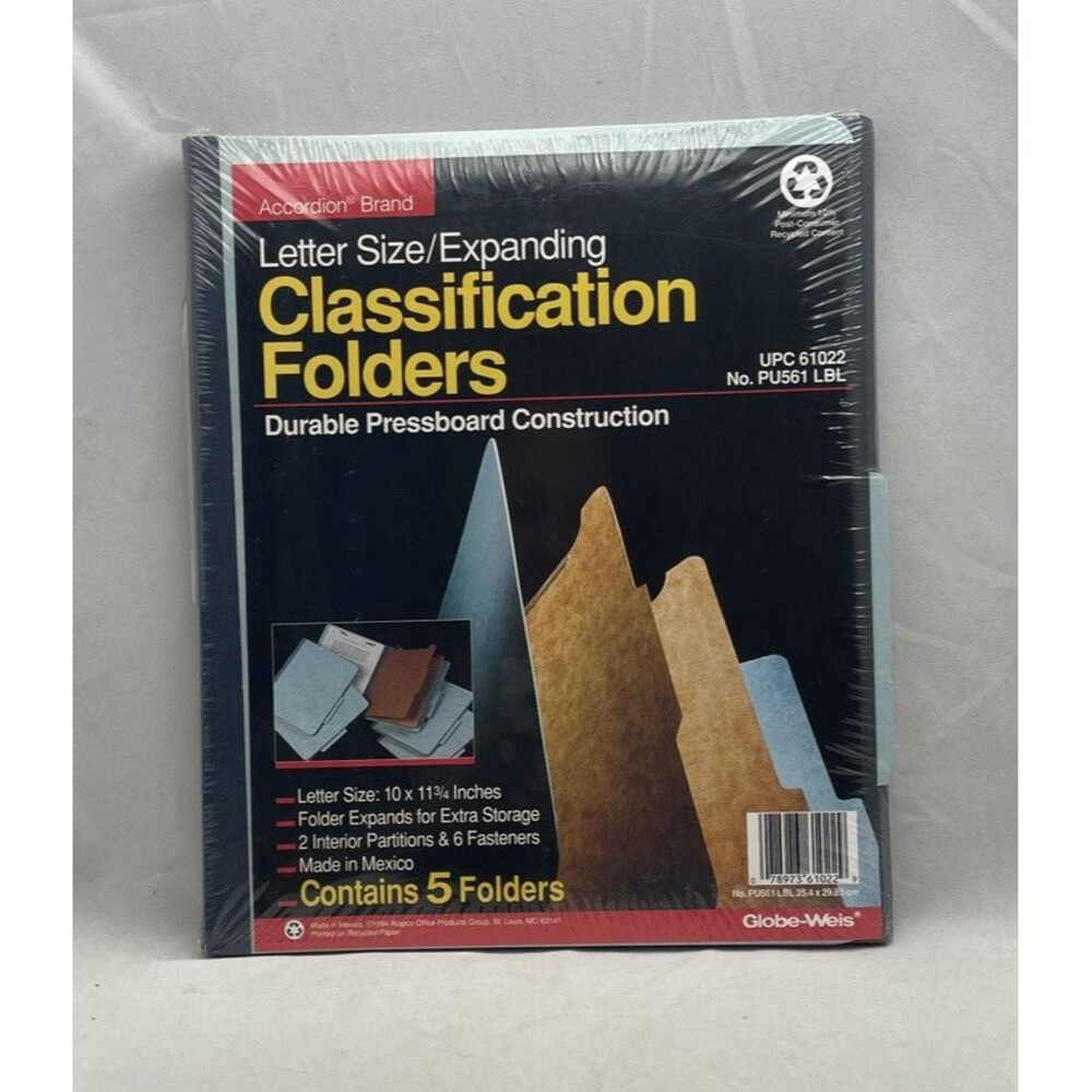 Globe Weis Durable Pressboard Classification Blue Folders 5-Pack Sealed 61022